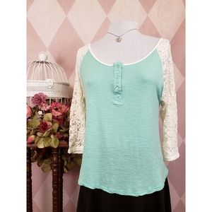 Rue 21 | Mint Green Lace Sleeve Shirt